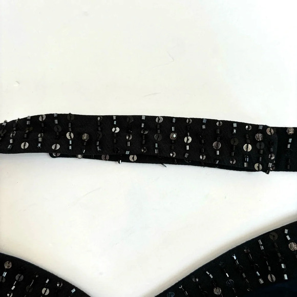 BCBGMAXAZRIA Ruched Jersey Halter Dress Sequin Trim Cocktail Y2K Navy Small NWT - Picture 6 of 14